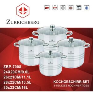 Набор кастрюль из нержавеющей стали 8 предметов Zurrichberg ZBP-7008