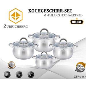 Набор кастрюль из нержавеющей стали 8 предметов Zurrichberg ZBP-7117