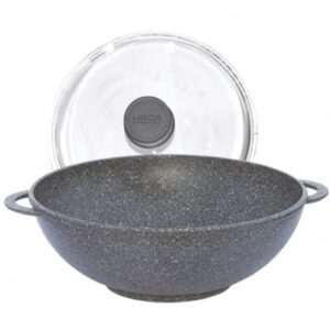Wok Гранит Грей с антипригарным покрытием и стеклянной крышкой Биол 28034PC