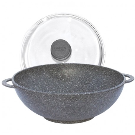 Wok Граніт Грей з антипригарним покриттям і скляної кришкою Биол 28034PC