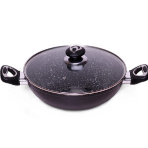 Wok 28*8 см с крышкой и мраморным покрытием из литого алюминия Kamille KM-4258MR