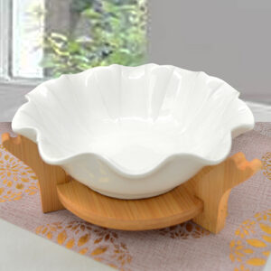 Dish porcelain on bamboo stand