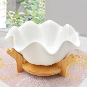 Dish porcelain on bamboo stand