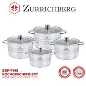 Набор кастрюль из нержавеющей стали Zurrichberg 8 предметов ZBP-7145