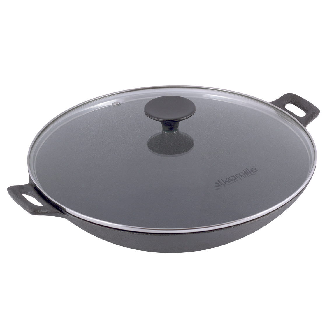 Пательня WOK 30 см чавунна зі скляної кришкою Kamille KM-4814V