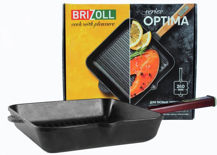 Пательня квадратна гриль 260х260х57,5 мм Brizoll Optima-Bordo O262650G-P2