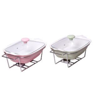 Steam table ceramic Kamille 1.4 l with glass cover and a metal stand KM-6405