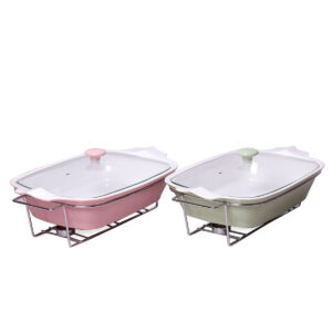 Steam table ceramic rectangular 43 cm 3.7 l with glass cover on stand Kamille KM-6407