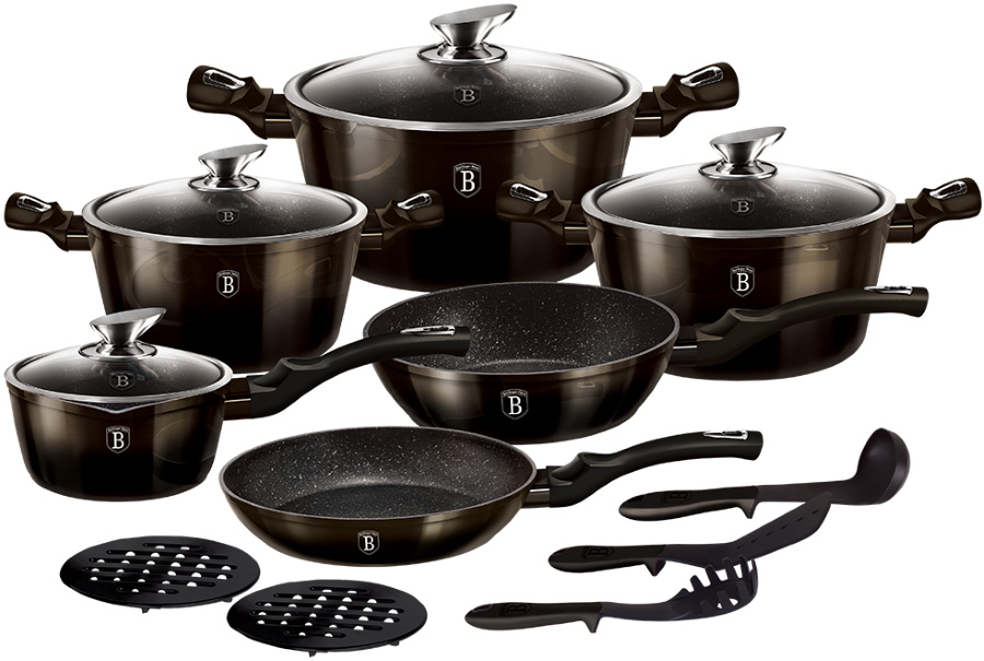 Набор посуды 18 пр. Berlinger Haus Metallic Line Shiny Black Collection BH-6614
