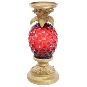 Candlestick with glass insert and LED-backlit A pineapple 32.5 cm red gold BonaDi 434-133