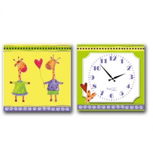 Clock wall on canvas 2-x секционные Giraffes 28 x 28 cm 06-101