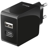 сетевая зарядка TRUST URBAN Fast Dual USB-C & USB 17W (Черный)