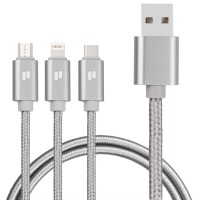 кабель PURIDEA L10 - 3in1 (Lightning,Type-C,microUSB)-1.5m (Silver)