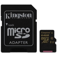 карта памяти KINGSTON microSDXC 64 Gb UHS-I+SD ad U3 (R90, W45MB/s)
