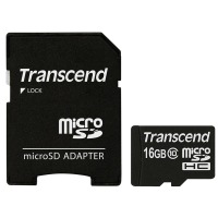 карта памяти TRANSCEND microSDHC 16 GB Class 10 UHS I с SD адаптером