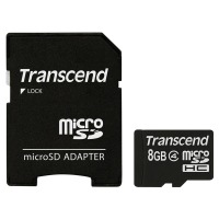 карта памяти TRANSCEND microSDHC 8 GB Class 4 с SD адаптером