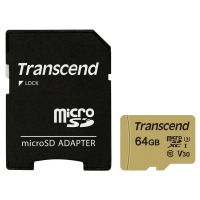 карта памяти TRANSCEND microSDXC 500S 64GB UHS-I U3 + ad