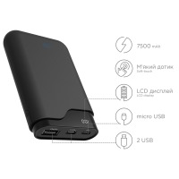 внеш. аккум. ERGO LI-U3 - 7500 mAh Li-ion +TYPE-C Rubber (Black)