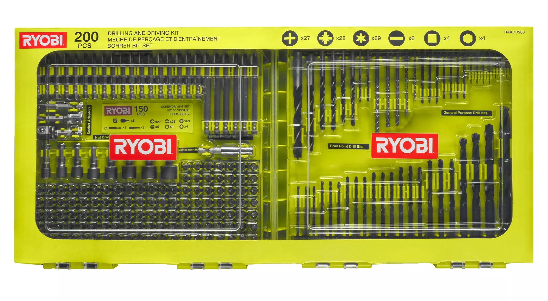 Ryobi Набор сверл і бит RAKDD200, 200шт