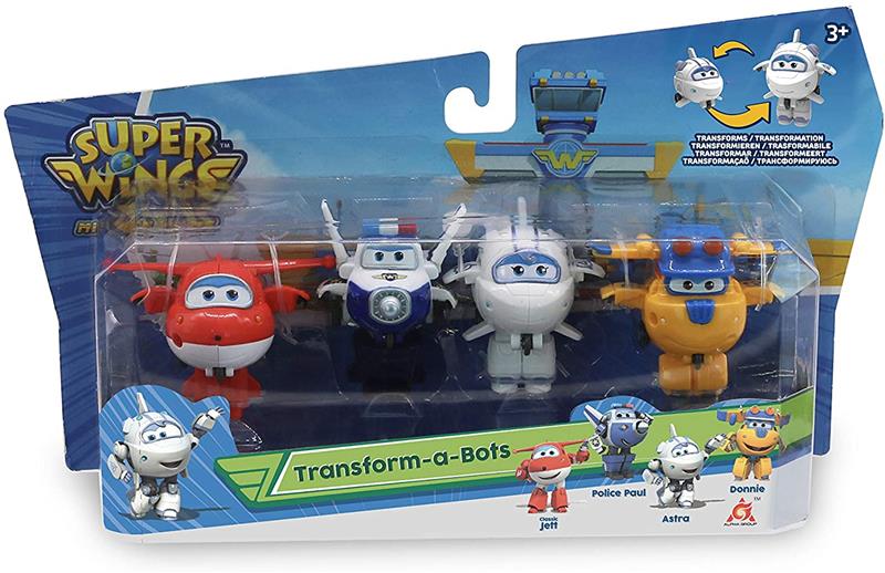 Игровой набор Super Wings Transform-a-bots, 4 фигрки-трансформеры, Джетт, Пол, Донни строитель