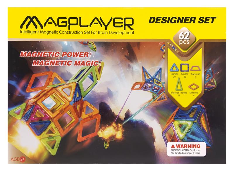 Конструктор Magplayer магнитный набор 62 эл. MPB-62