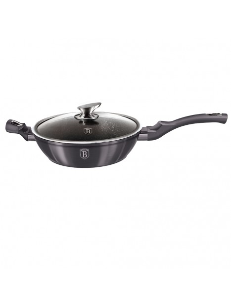 Сковорода глубокая с термостойкой стеклянной крышкой Ø28 см Berlinger Haus Metallic Line Carbon Pro Edition BH-6896