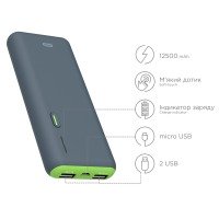 внеш. аккум. ERGO LI-S86 - 12500 mAh Li-ion Rubber (Grey)