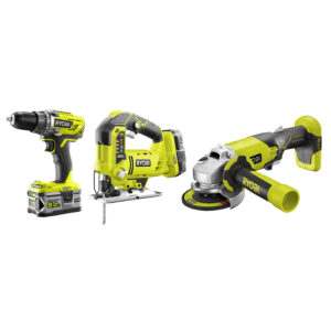 Ryobi Набір інструментів ONE+ R18CK3C-252S: шуруповерт R18DD3, лобзик R18JS, УШМ R18AG