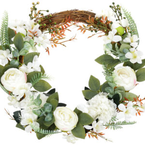 Decorative wreath of roses, carnations and buttercups, 43см, Colour - white BonaDi DY7-388