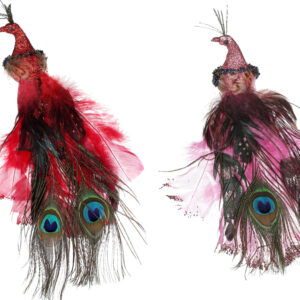 Decorative bird from клипсой Peacock, 27см, 2 design - red and pink BonaDi 743-35