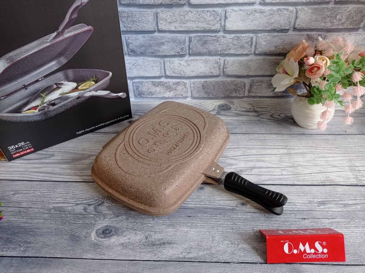Two-sided pan-grill 36 x 26 x 9 cm cm а/п coating OMS 3215.00.12-Brown
