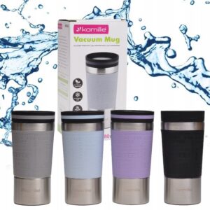 Stainless steel 380 ml thermo mug with TPR insert (black, blue, purple, gray) KM-2156