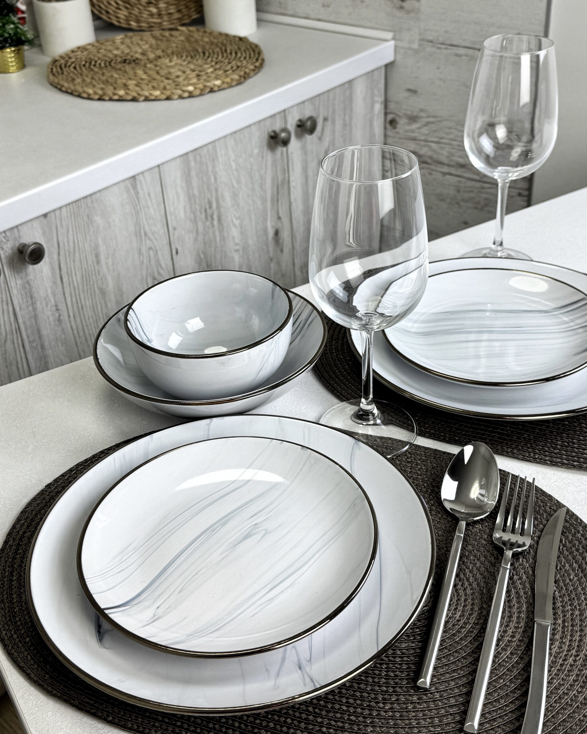 Столовий сервіз 28 пр. Intrendo Maritimo Golden rim white IN0028MAR - Зображення 7
