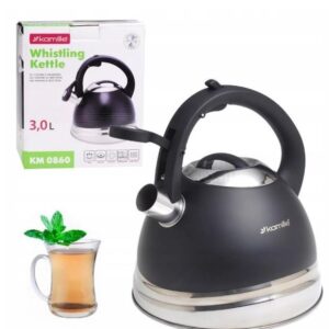 Чайник 3 л из нержавеющей стали со свистком и ручкой soft touch черный KM-0860