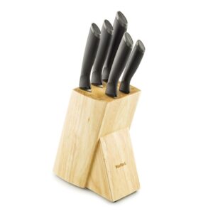 Set of knives Tefal Comfort, with wooden stand, 5 pcs. stainless steel, plastic, wood, black K221SA04