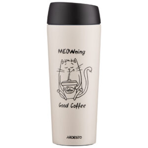 Thermo mug Ardesto Coffee Time Meowning 450 ml, stainless steel, beige AR2645WC