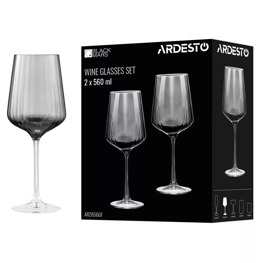 Ardesto Black MarsAlcor wine glass set, 560 ml, 2 pcs, glass, gray AR2656GF - Image 2